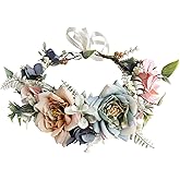 LLinfflr Women Floral Crown Wedding Floral Headband Hair Wreath Flower Headpiece Halo Boho Party Prom Photos