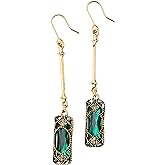 MINACHI Vintage Green Stone Created Emerald Dangle Earrings, Vintage Victorian Jewelry Gifts for Women