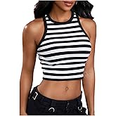 SweatyRocks Women's Striped Crop Tank Tops Sleeveless Crewneck Ribbed Fitted Tops