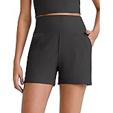G4Free Comfy Ribbed Womens Shorts Dressy Casual High Waisted Athletic Lounge Trouser Shorts with Side Pockets