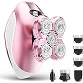 Electric Razors for Women, 5-in-1 Multi-Function Womens Razor with LED Display, Rechargeable Waterproof Electric Shaver, Ideal Travel Trimmer Body Hair Remover for Legs, Face, Armpits &Bikini (Pink)