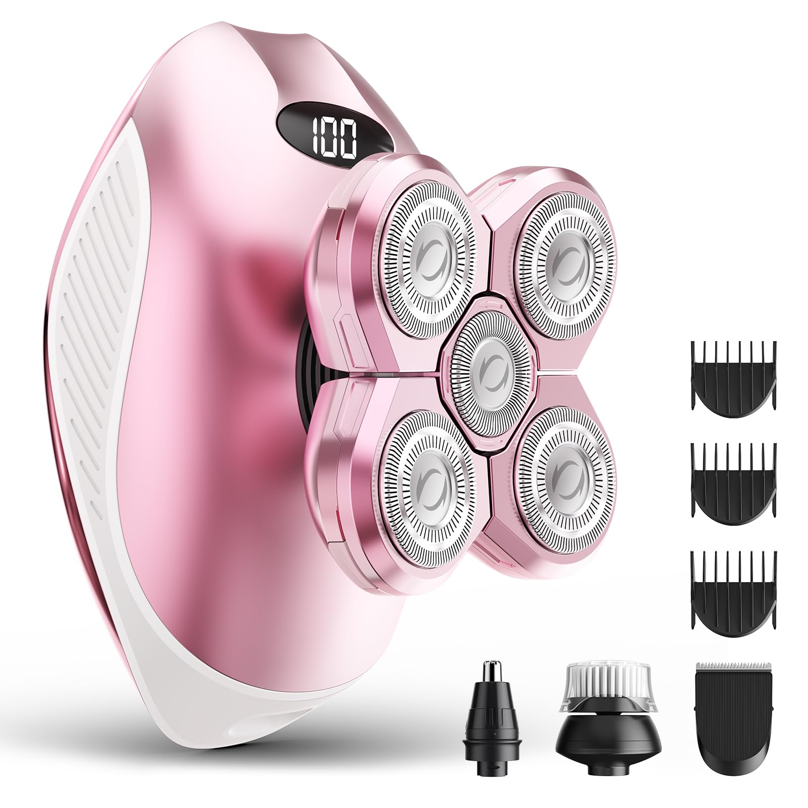 Photo 1 of Electric Razors for Women, 5-in-1 Multi-Function Womens Razor with LED Display, Rechargeable Waterproof Electric Shaver, Ideal Travel Trimmer Body Hair Remover for Legs, Face, Armpits &Bikini (Pink)