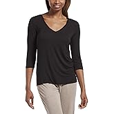 HUE Women's 3/4 Sleeve V-Neck Sleep Tee