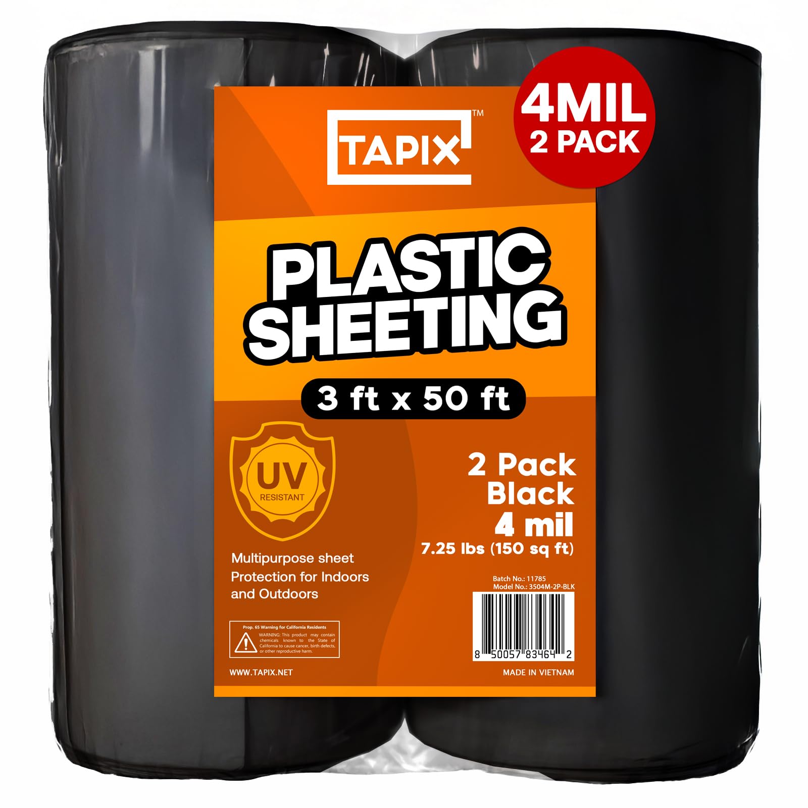 Photo 1 of Black Plastic Sheeting Roll 3'x50' (2 Pack) – 4 Mil UV Protected, Weed Barrier & Landscape Plastic for Gardening, Root Blocker & Moisture Barrier, Protective Covering for Painting & Equipment