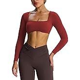 Aoxjox Women's Long Sleeve Crop Tops Workout Skylar Squareneck Curved Hem Buttery Soft PlushFlex™ Cropped T Shirt Top