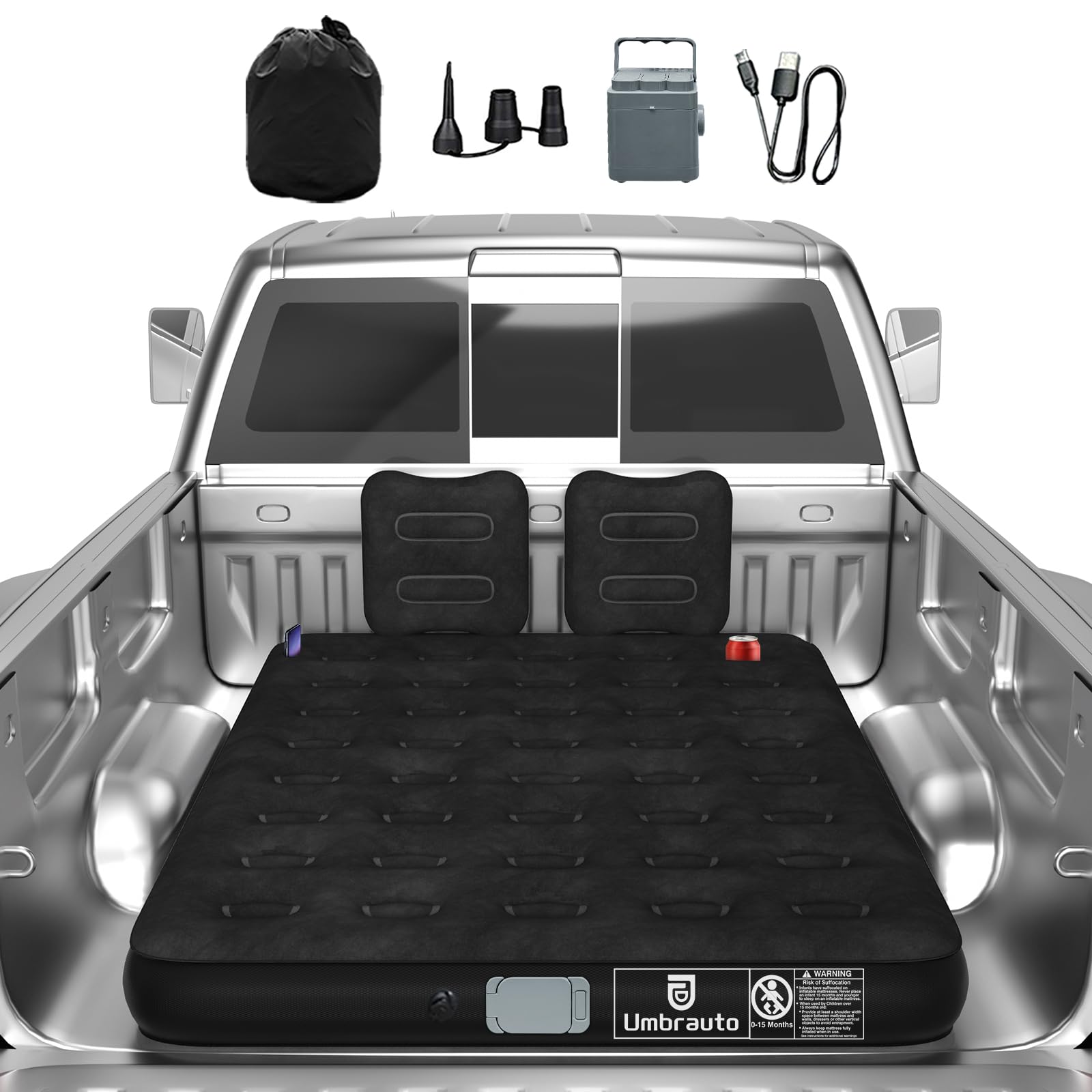 Photo 1 of Umbrauto Air Mattress for 5.5-6.5 ft Short Bed Full-Size Trucks, Pickup Truck Airbed Mattress with Cordless Rechargeable Pump for Outdoor Travel