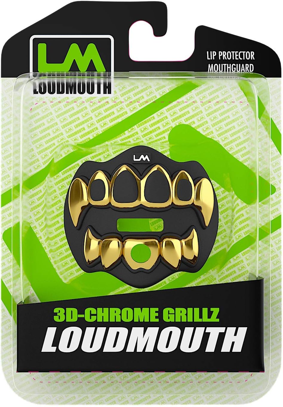 Loudmouth Football Mouth Guard | 3D Chrome Grillz Adult & Youth Mouth Guard | Mouth Piece for Sports | Maximum Air Flow Mouth Guards | Lip and Teeth Protector (3D Grillz - Chrome Black/Gold) : Sports & Outdoors