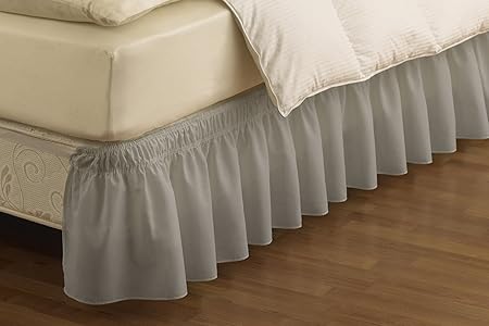 Easyfit Polyester Wrap Around Solid Ruffled Bed Skirt (Queen/King 80x60x15-inch, Grey)