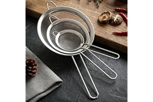 3 Sizes Stainless Steel Fine Mesh Strainer - Wire Sieve with Handle for Kitchen Quinoa Flour Baking