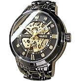 OLEVS Men’s Gold Skeleton Watch Automatic Mechanical self Winding Luxury Dress Stainless Steel Waterproof Luminous Wrist Watches