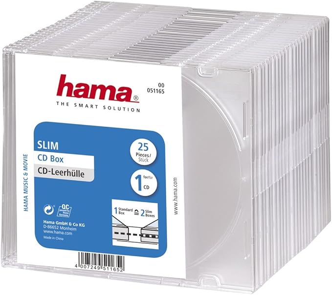 Hama CD Slim Box, 25 pcs./Pack 1 Discos Transparente: Amazon.es: Electrónica