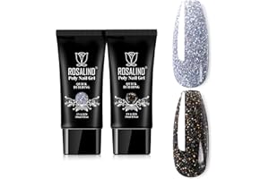 ROSALIND Glitter Black&Silver Extension Gel, 2 PCS 30ml Glitter Black Silver Poly Nail Gel kit Diamond Nail Builder for Nail Art, Nail Thickening Poly Nail Gel Tube Need UV Lamp