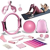Pilates Ball and Ring Set for Women, At Home Pilates Kit with Thigh Master, 5 level Resistance Bands, Yoga Ball & Muscle Massage Ball, 18 Pcs Pilates Essential Kit for Toning Fitness Workout Equipment