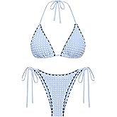 ZAFUL Bikini Sets for Women Halter Two Piece Swimsuit Ribbed High Cut Tie Side Thong Bathing Suit Sexy Padded Swimwear