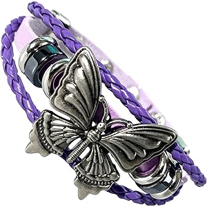 coadipress Vintage Butterfly Leather Bracelet for Women Men Adjustable Multi-Layer Braided Cuff Bracelet Gothic Boho Stackabl