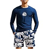 SOLY HUX Men's Swimsuit Long Sleeve Rash Guard Swim Shirt and Shorts 2 Piece Swimwear Set