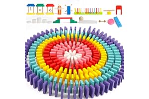 Wondertoys 600 PCS Dominoes Set for Kids Wooden Building Blocks 6 Colors Bulk Dominoes Racing Tile Games Educational Toy for Kids Birthday Party with 11 Add-on Blocks and 1 Storage Bag