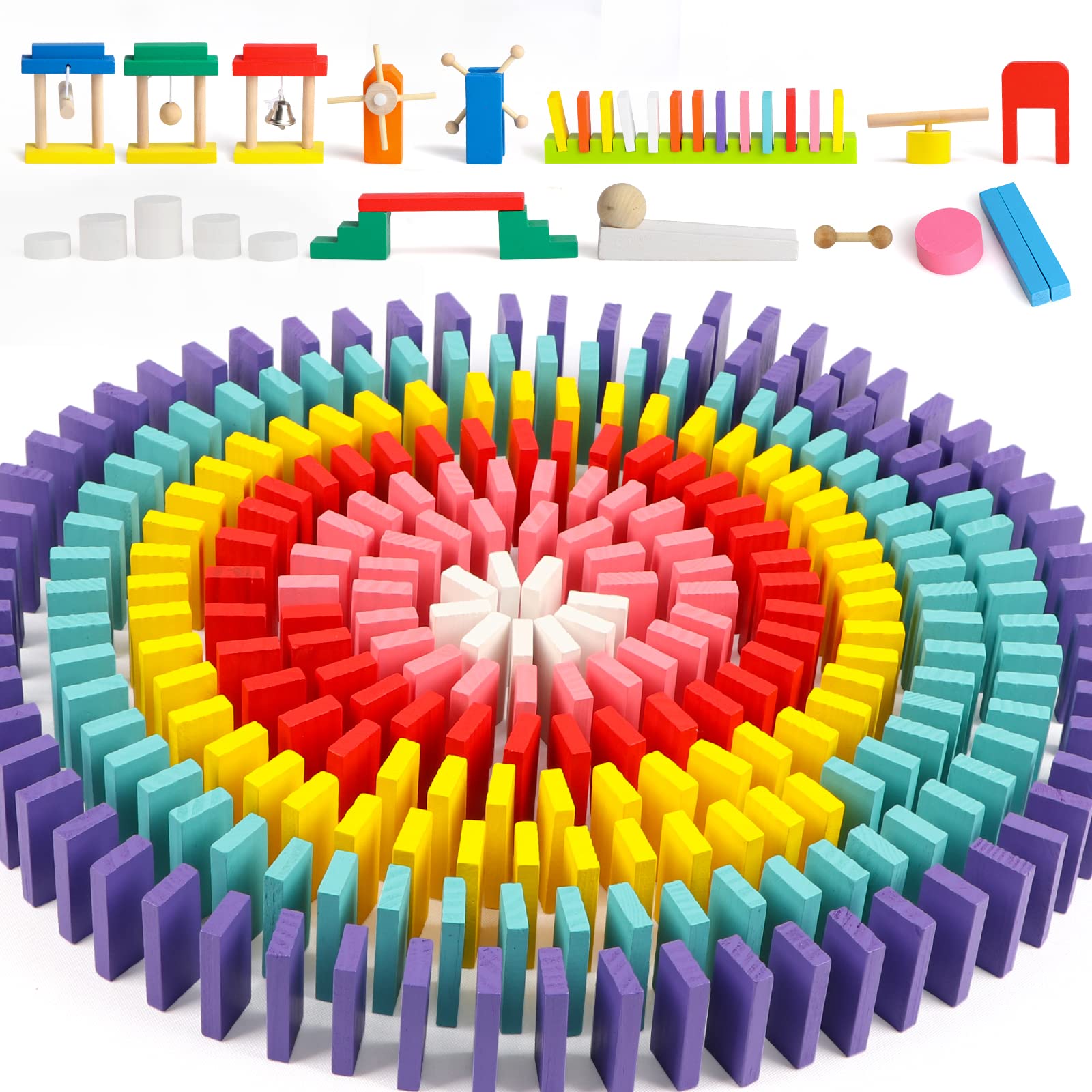 Wondertoys 600 Pieces Toddler Dominoes Game Wooden Building Blocks with Storage Bag Educational Toys Gift for Boys Girs