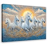 Seven Running Lucky Wild Horses Wall Art Animal Posters Canvas Bedroom Decor Office Room Decor Gift Frame-style08x12inch(20x30cm)
