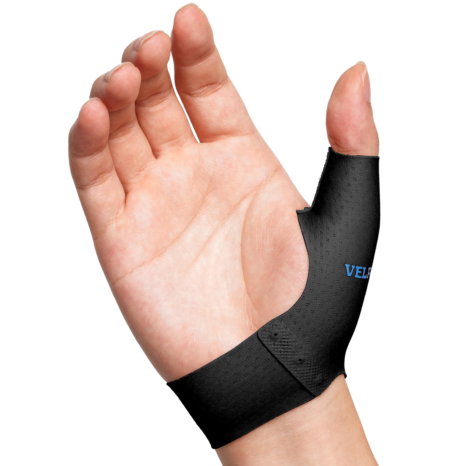 Photo 1 of VELPEAU Elastic Thumb Wrist Support Brace (Pack of 2), Splashproof Compression Sleeve for Arthritis Pain, Tendonitis, Sprains, Sports, Splint Liner, Fits Left & Right Hands (Short Version - Black, Large)