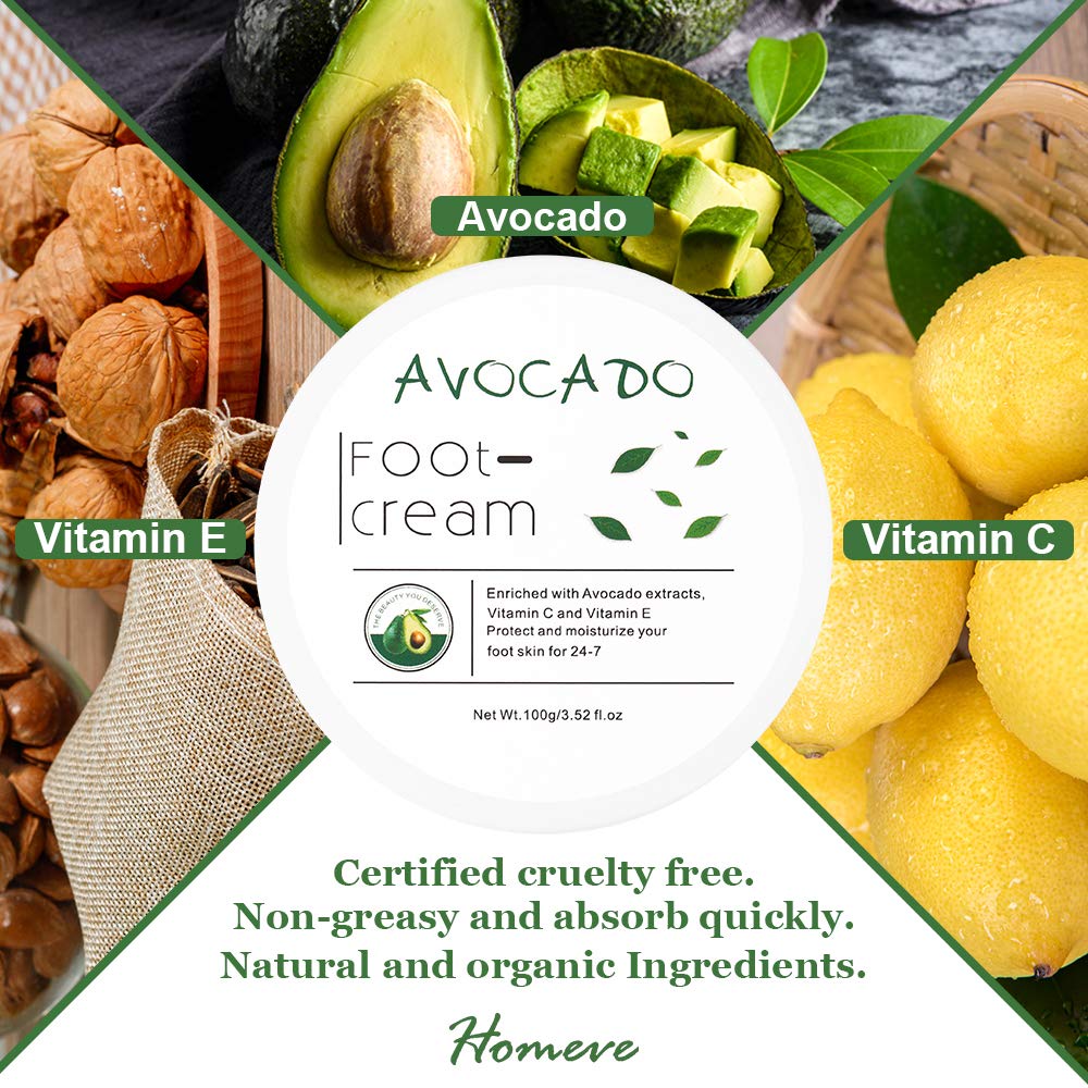 Avocado Essence Foot Cream | Non-greasy Foot Lotion for Rough, Dry, Calloused Feet, Heels and Soles | Exfoliator & Moisturizer | Organic Feet Balm for softening rough skin on feet | 3.52 fl.oz : Beauty