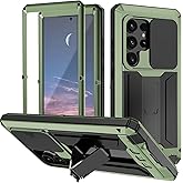 Simicoo Compatible with Samsung Galaxy S25 Ultra Metal Case with Screen Protector Slide Camera Cover Kickstand Full-Body Rugged Durable Military Aluminium Heavy Duty Dustproof Drop Case for Man Green