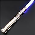 Dueling light saber , Motion Control Lightsabers for Adults,Smooth Swing Light Saber with 10 Sound Fonts ,RGB 12 Colors Changeable, Metal Hilt for Halloween Cosplay Party,Birthday Gift, Gold,S9