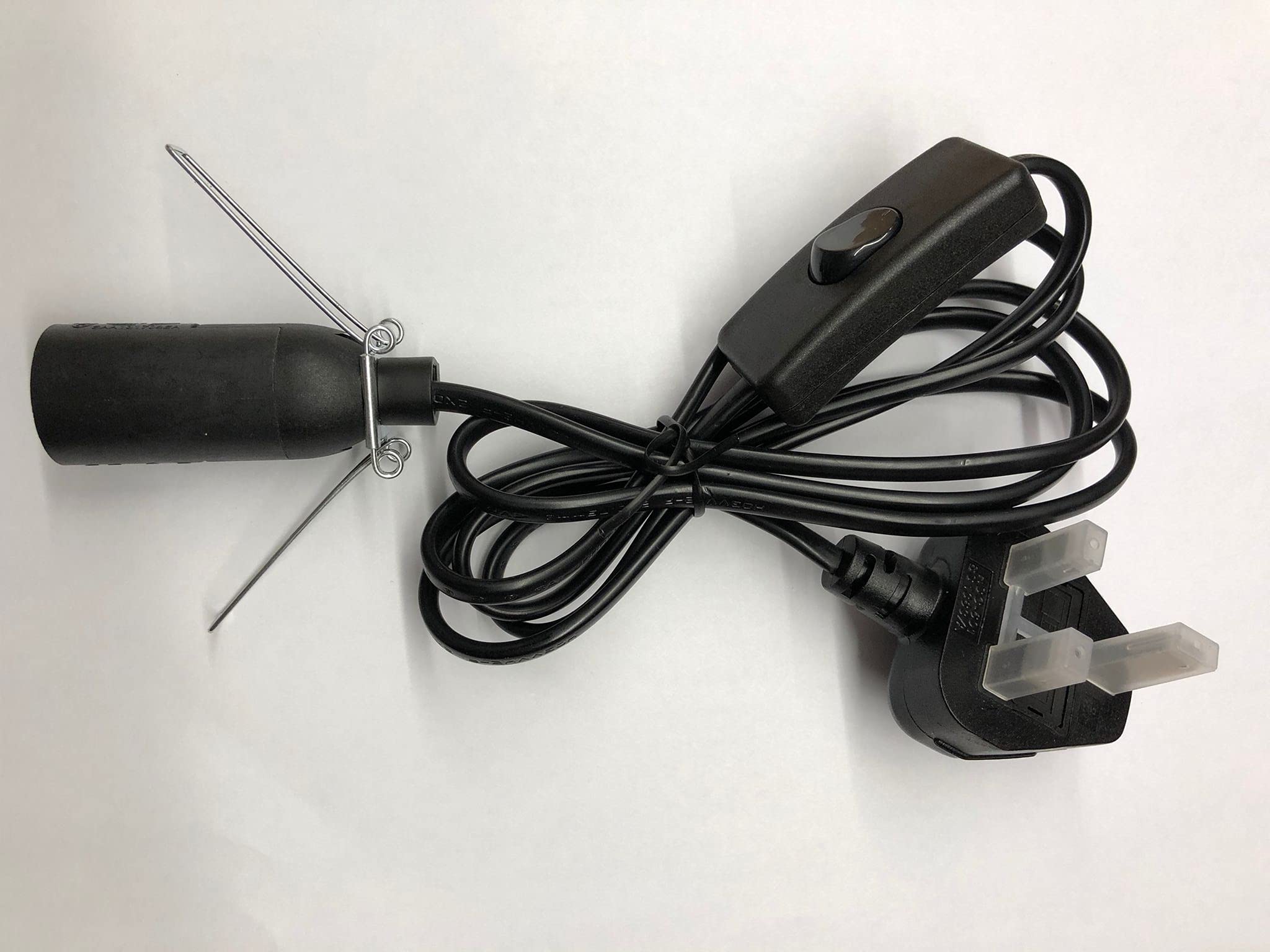 SPHIRES Salt Lamp Replacement Electric Cable 2 Metal Clip On/Off Switch Himalayan Salt Lamps Wire Spare Black 3-Pin UK Plug CE Certified Cable (Black)