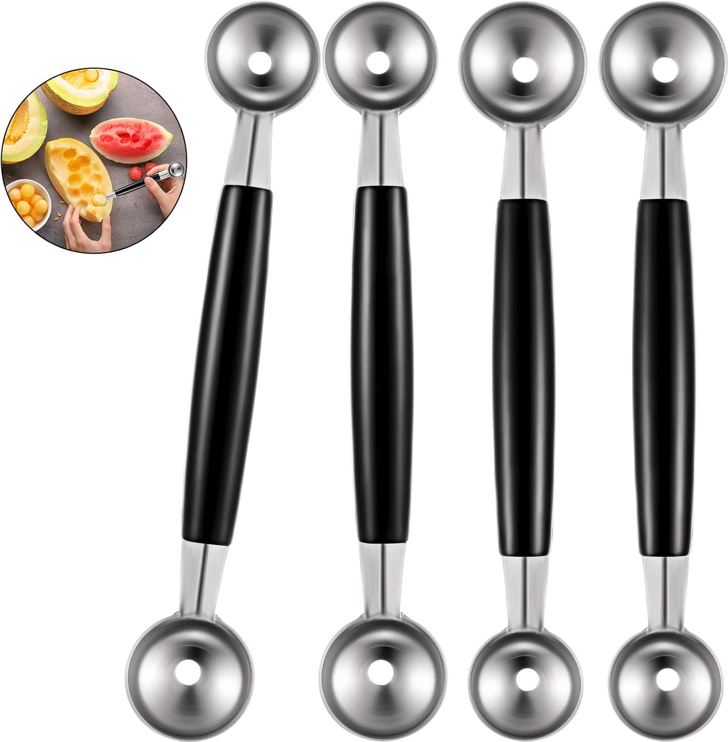 4 Pieces DoubleSided Melon Baller Stainless Steel Melon Ballers Melon