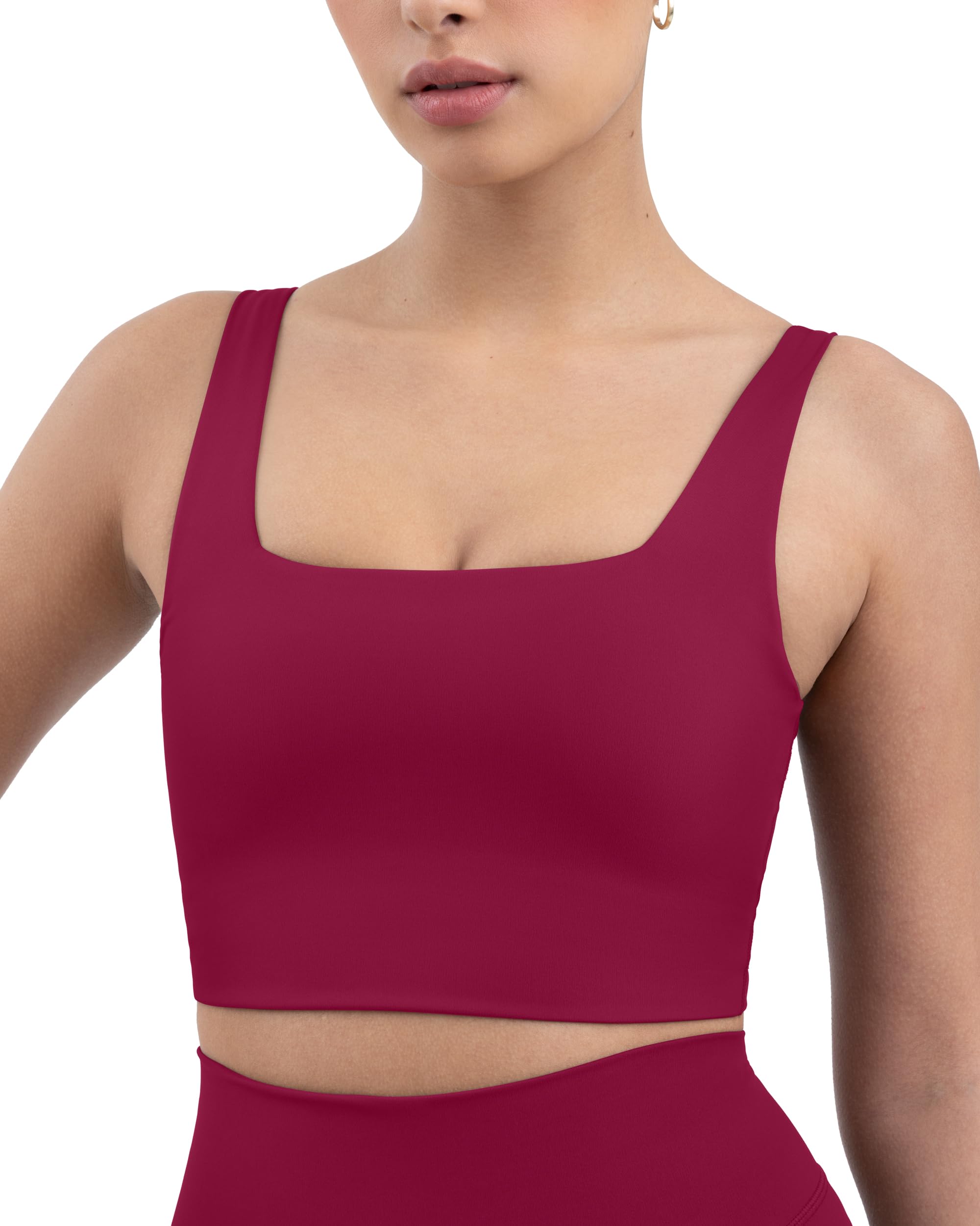 Photo 1 of PAVOI ACTIVE Compression Sports Bras for Women | Medium Support Square Neck Longline Workout Bra Removable Pads | HiPerform | Large, Brown