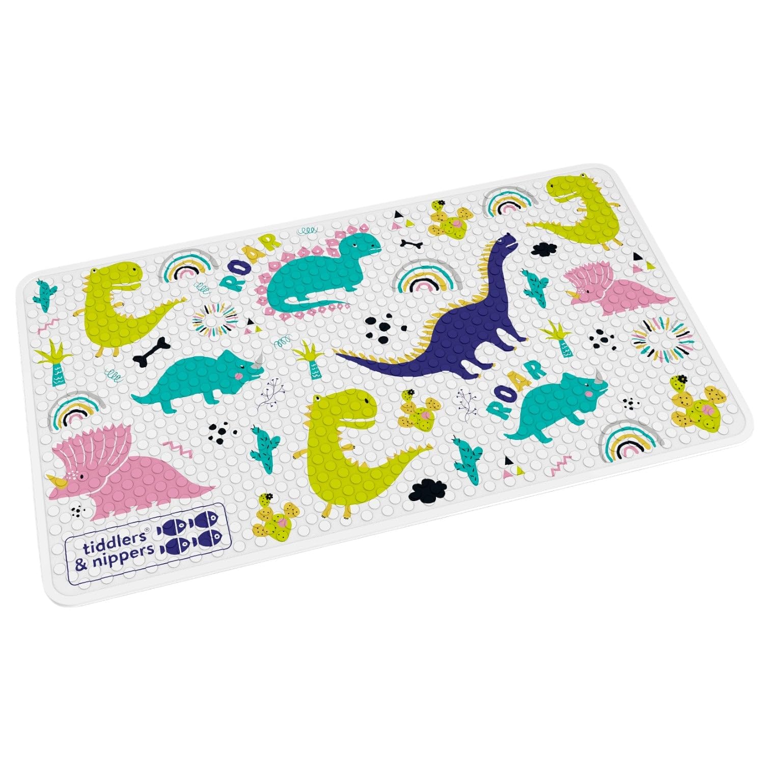 tiddlers & nippers Kids Anti Slip Bath Mat | Large 70cm x 40cm | Easy Clean, Anti-Mould & Mildew | Non Slip Surface & Suction Cups | Shower Mats for Baby, Children & Toddlers (Dinky Dinos)