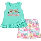 ZOEREA Toddler Girl Clothes, 2Pcs Baby Girl Summer Spring Outfits Sleeveless Tank Shirt Ruffle Top +Shorts Clothing Set 1-5T