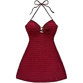 MakeMeChic Women's Summer Vacation Dress Backless Beach Dress Y2k Halter Mini Dresses Sundress