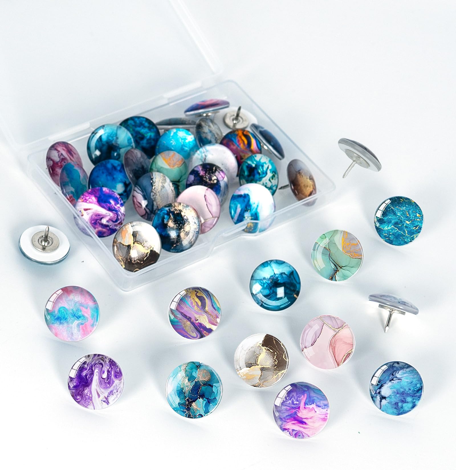 Photo 1 of 24Pcs Push Pins,Decorative Push Pins for Bulletin Board,Thumb Tacks for Cork Board, Cork Board Thumbtacks, Decorative Thumb Tacks for Class Organisation,Home,Office Decor(Marble Pattern)