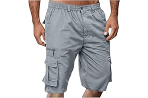 Cargo Shorts for Men Casual Summer Hiking Pants Elastic Waist Knee Length Bermuda Shorts Work Pant with Multi Pockets