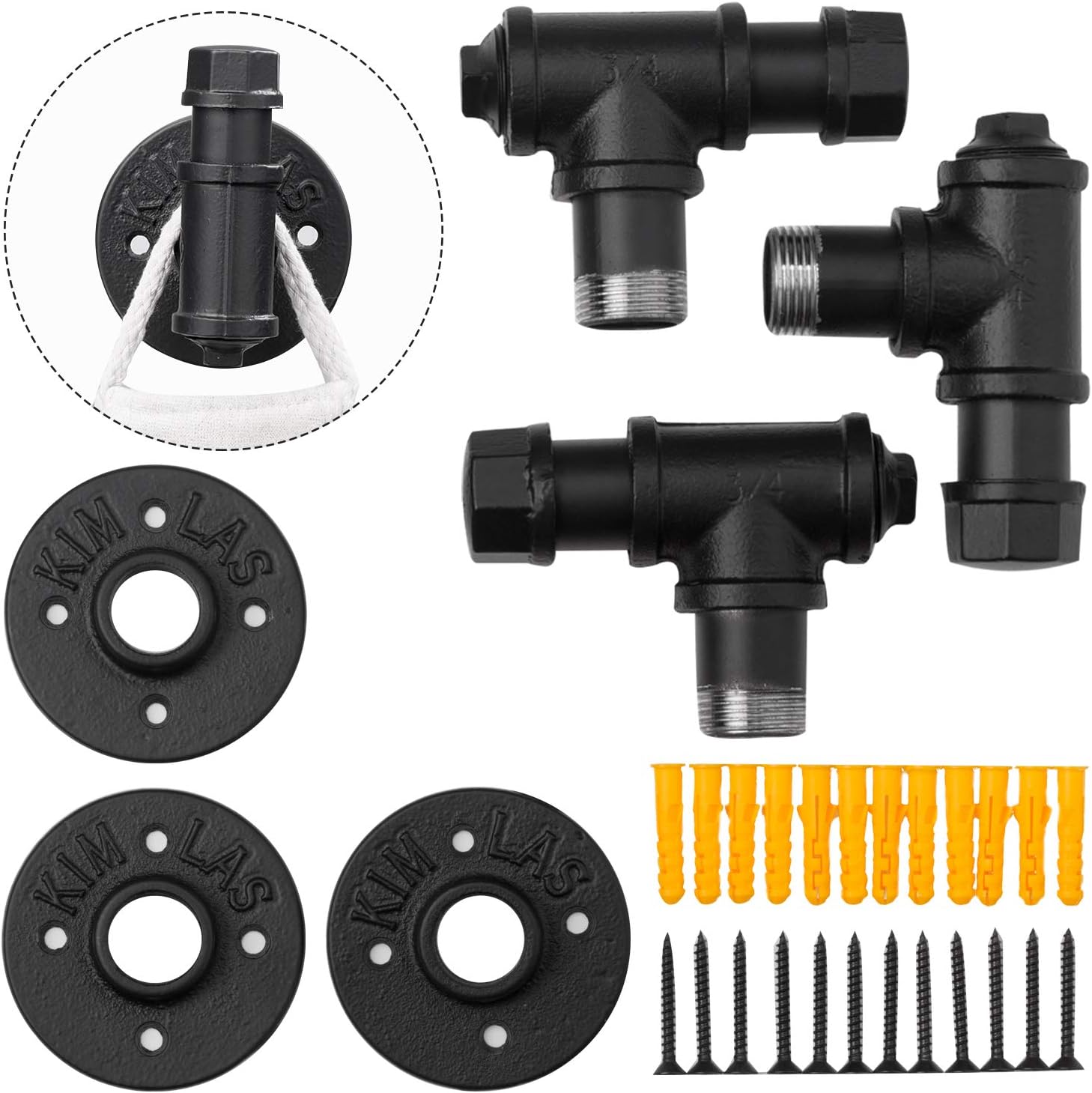 3 Pack Vintage Bathroom Robe and Towel Wall Hooks for Hanging, Elibbren Rustic Style Industrial Iron Pipe Coat Hook Wall Mounted Heavy Duty Farmhouse DIY, Mounting Hardware Included - - 