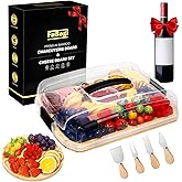 Travel Charcuterie Board with Lid, Portable Cheese Charcuterie Board with Cover Accessories Gift Set, Covered Bamboo Traveling Charcuterie Board Box Serving Tray To Go 6 Compartments for Party Beach