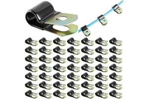 Tandefio 50 Pack Vinyl Coated Cable Clamps Galvanized Steel Cable Metal Wire Rubber Cushioned Insulated Hose Pipe Clamp for Tube Lines Wire Cord Installation(1/4 Inch, 6mm)