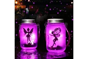 Alritz 2 Pack Solar Lantern Fairy Lights, Garden Ornament Lights - Outdoor Hanging Frosted Glass Mason Jar Lights for Tree, Table, Yard, Garden, Patio, Lawn (Rose)