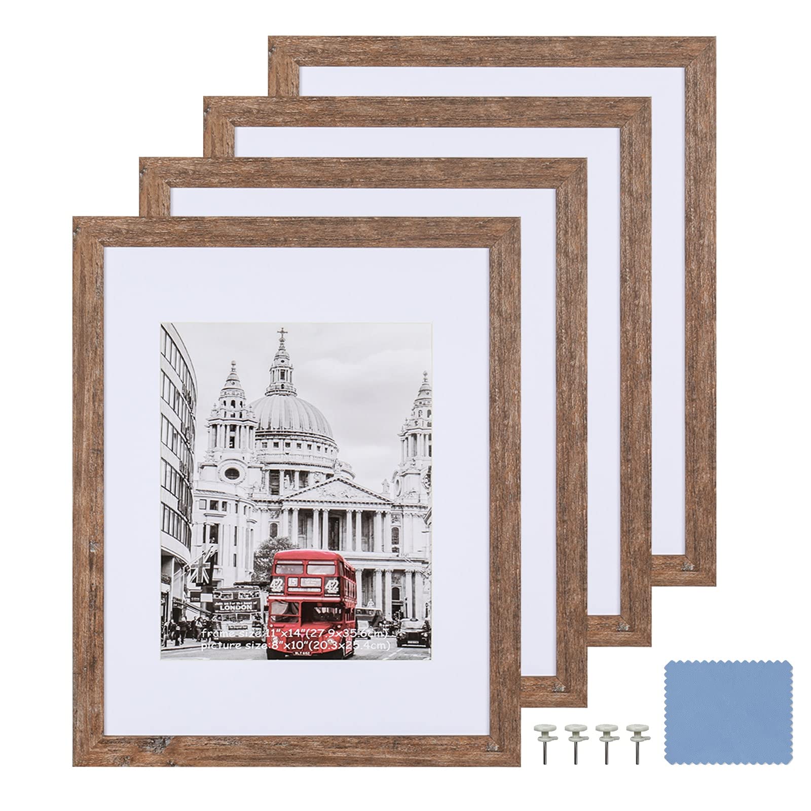Photo 1 of SEEDLING Photo Frame Set of 4, Display 8x10 With Mat or 11x14 Without Mat, Wall Rustic Wood Picture Frames (Rustic Wood)