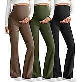 Sweetyweee 3 Pack Maternity Flared Leggings Over The Belly Yoga Bootcut Stretchy Pregnancy Pants Lounge Mama Soft Trousers