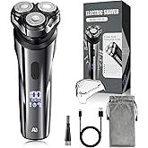 ABGAB Electric Rechargeable Shaver for Men,Wet & Dry Electric Razor, IPX7 Waterproof Rotary Shaver for Men,4D Floating Head, LED Display,Type-C, Travel-Friendly,Silver