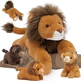 MaoGoLan 4Pcs Lion Stuffed Animal with Babies, 19.6'' Stuffed Lion Plush Toy, Cute Lion Family Set, Soft Snuggly Pillow Plushie Decor, Charming Christmas Birthday Gifts for Kids Boys Girls