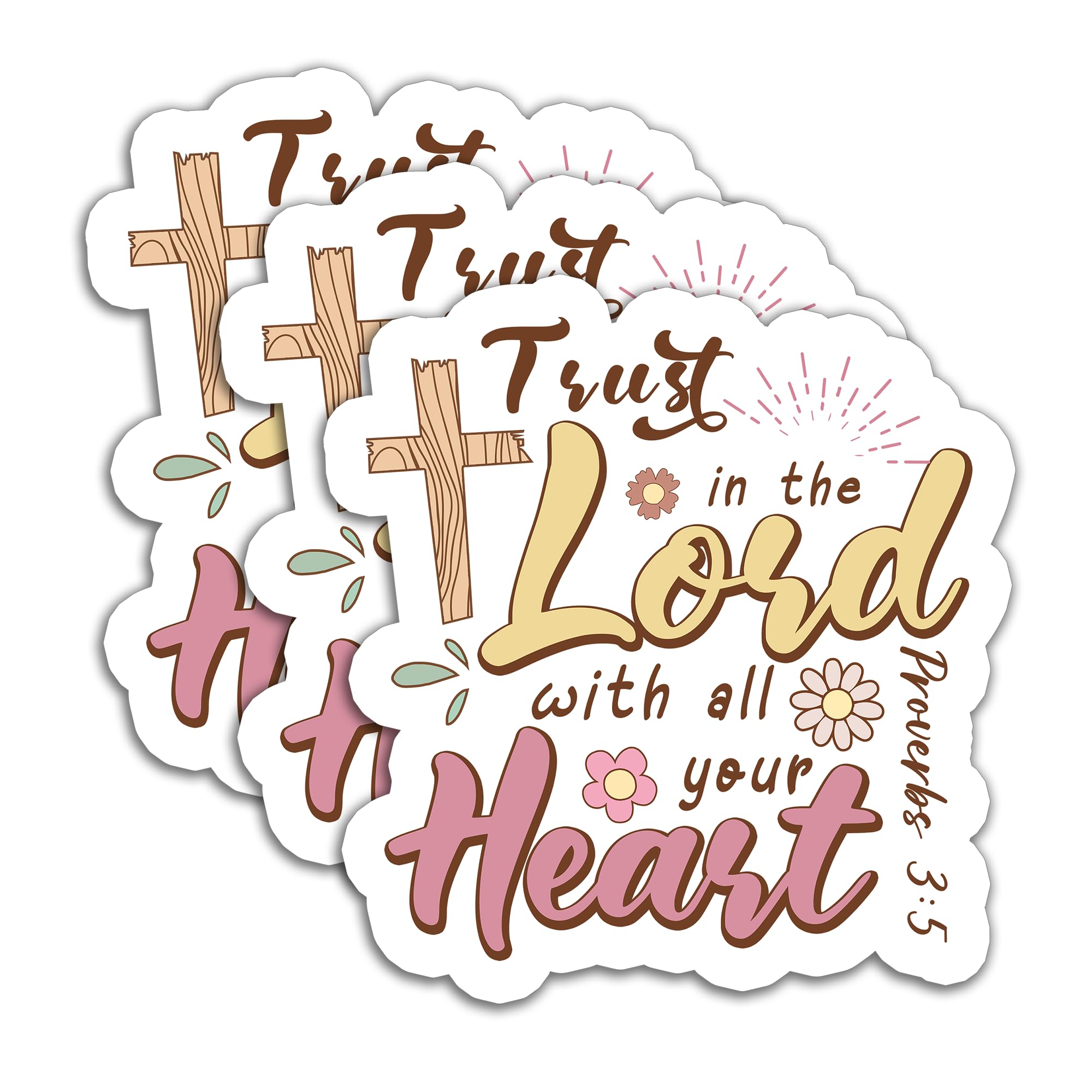 Photo 1 of (3Pcs) Trust in The Lord with All Your Heart Proverbs 3:5 Sticker Trust in God Sticker Decals Christian Religious Faith Stickers, Waterproof Vinyl Decals for Book Laptop Tumbler Water Bottle, 3" x 3"