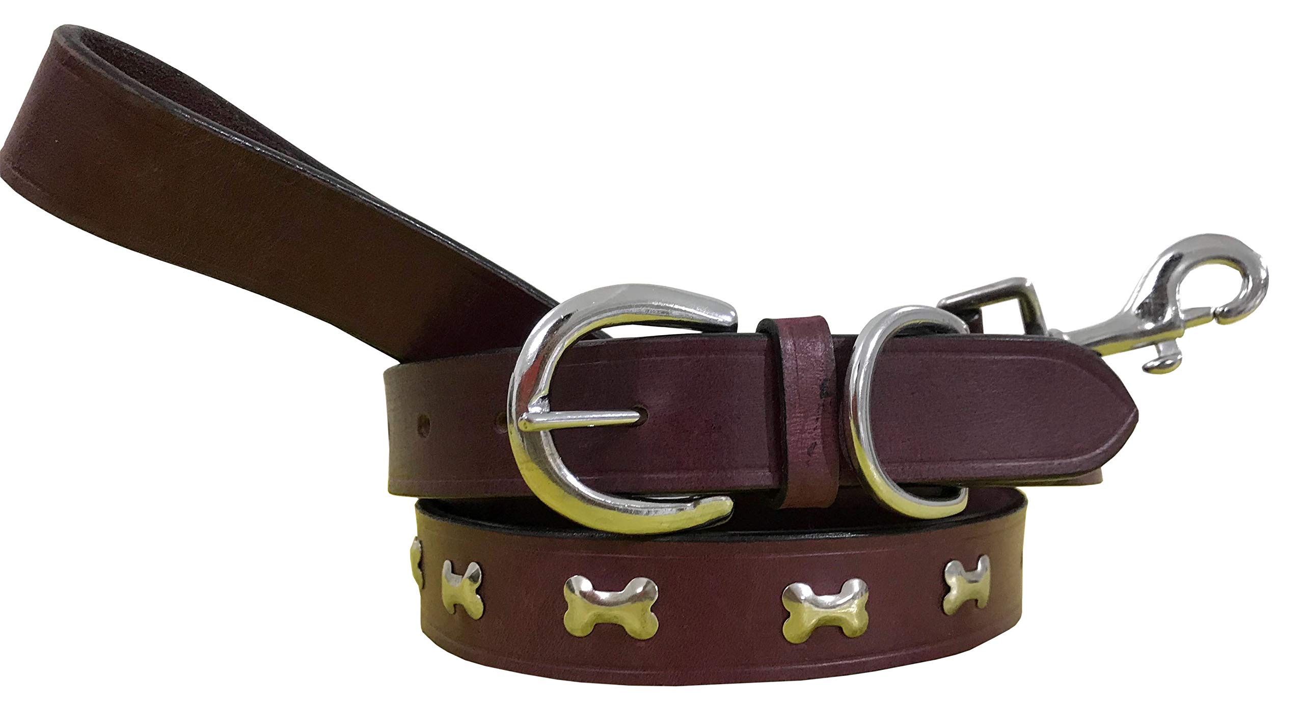 BRADLEY CROMPTON Genuine Leather Matching Pair Dog Collar and Lead Set M