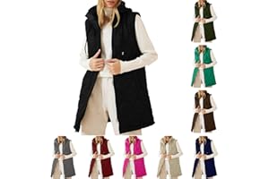 Blczomt Long Puffer Vest Women Quilted Sleeveless Winter Warm Jacket Lightweight Puffy Coat Trendy Zip up Outerwear with Hood