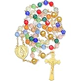 KOMI Gemstone Beads Rosary Catholic for Women 18K Gold Plated Rosaries Beads Necklace Christian Catholic Gifts