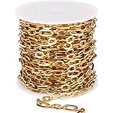 16.5FT 18K Gold PVD Plated Paperclip Jewelry Chain Roll, 4.5MM Stainless Steel Long and Short Link Chains Spool Bulk for DIY Jewelry Making Necklace Bracelet