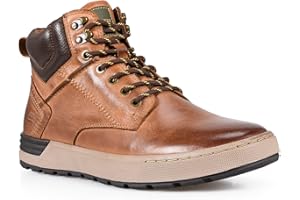 FIEEIF Mens Genuine Leather Ankle Boots Lace-Up Comfortable Sports Mid-Top Casual Sneakers Chukka Boot for Men Non Slip Outdoor Shoes