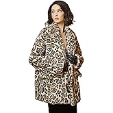 BEAUTELICATE Women Leopard Print Fleece Coat Loose Fur Coat with Pockets Lapel Faux Fur With Satin Lining